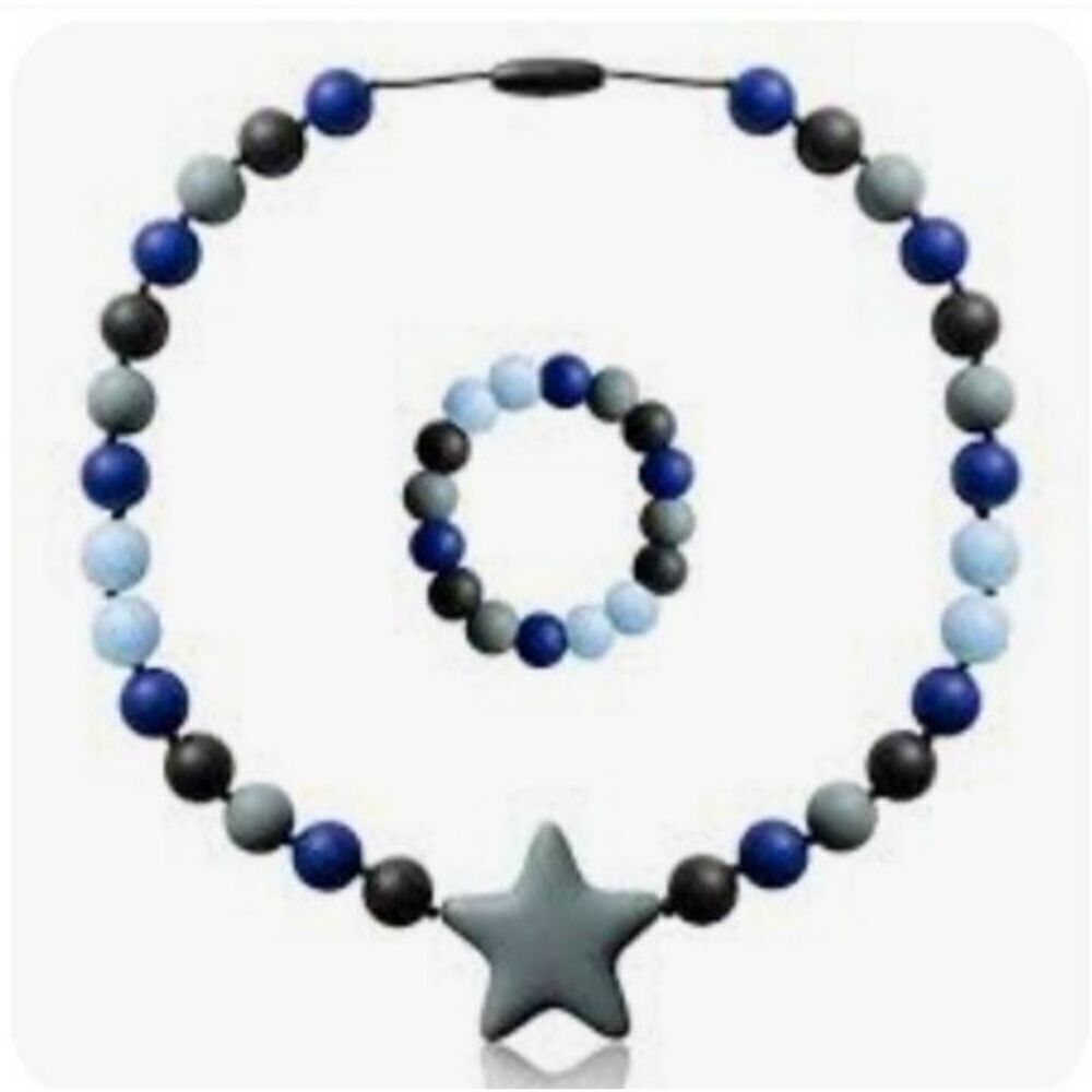 Silicone Chewable Sensory Star & Beads Necklace & Bracelet Matching Set NEW